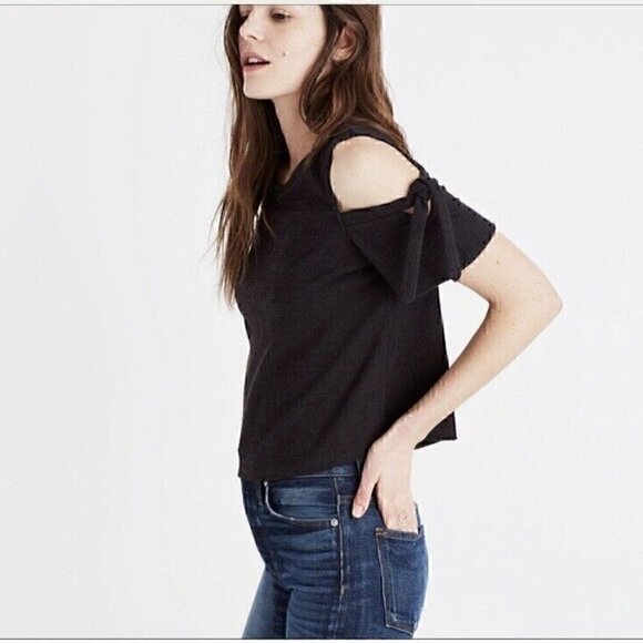 Madewell Skylar Cold-Shoulder Black Top Size Small - Picture 2 of 6
